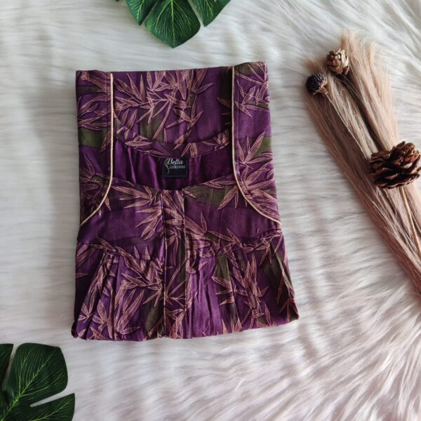 Violet Printed Discharge Cotton Pleated Zip Nighty | Free Size | Chest Width 44″| Length 54″-55″