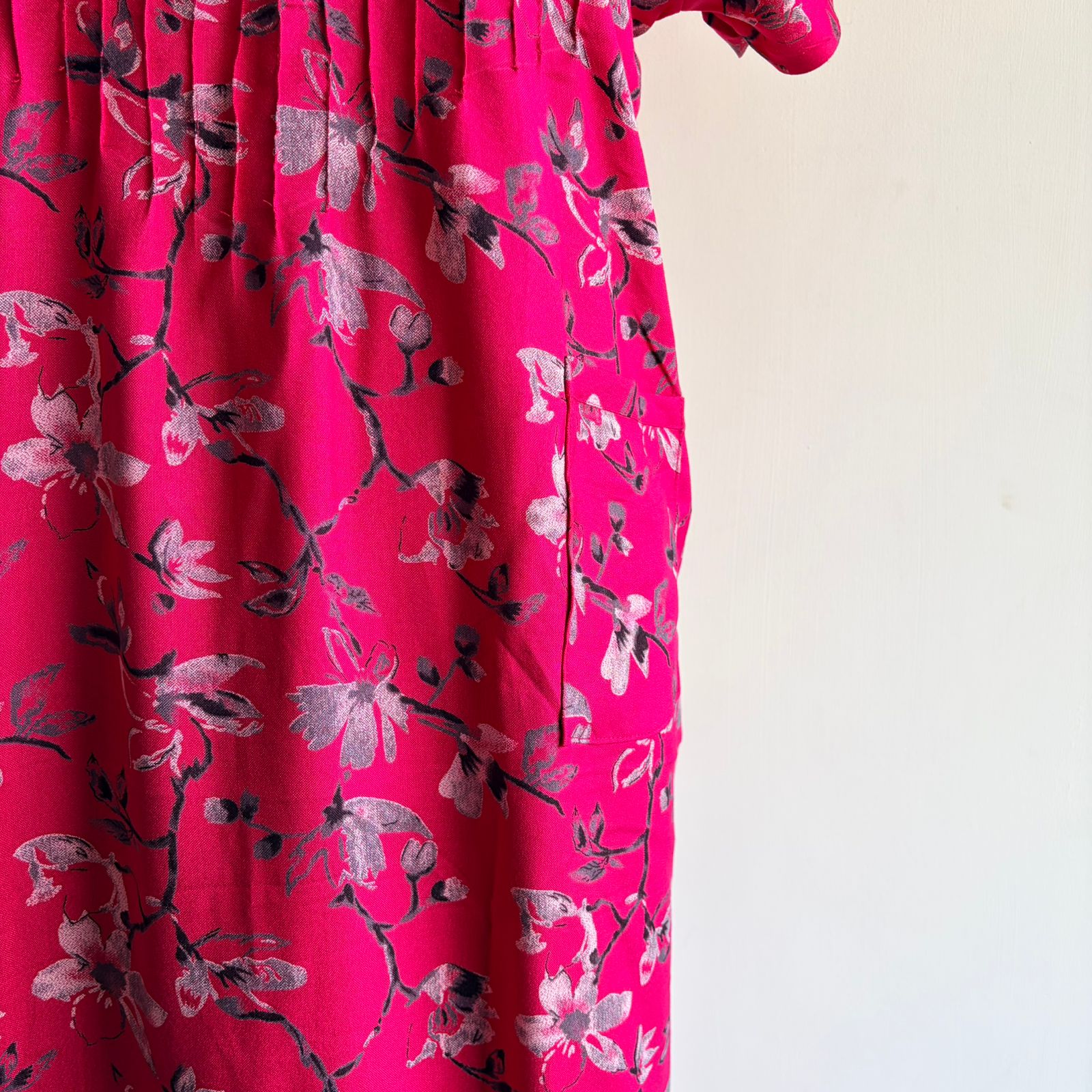 Pink Floral Printed V-Neck Alpine 60 Inch Length Churidar Cut Nighty | Free Size | Chest Width 44″ - Image 2